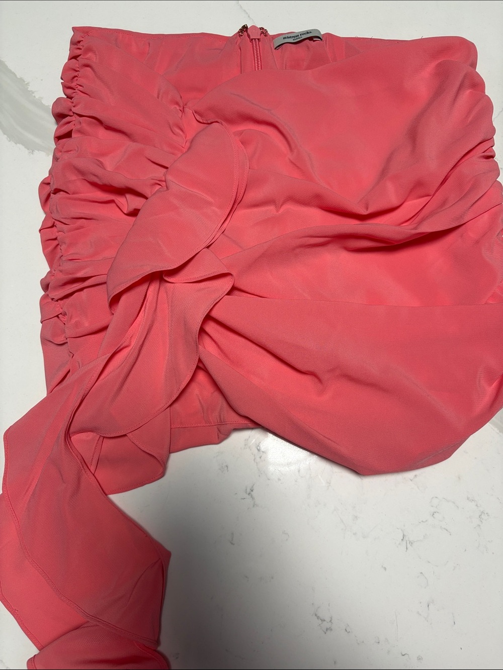Ruched Twist-Front Mini Skirt in Coral Pink